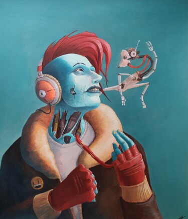 Schilderij getiteld "Old cyborg" door Aurelien Rinaudo, Origineel Kunstwerk, Acryl