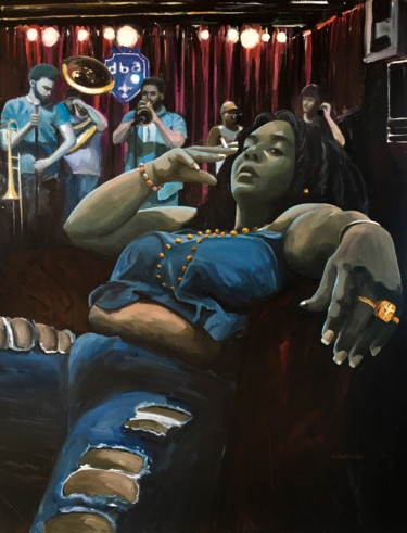 Painting titled "Live at DBA - New O…" by Aurélie Quentin, Original Artwork, Oil Mounted on Wood Stretcher frame