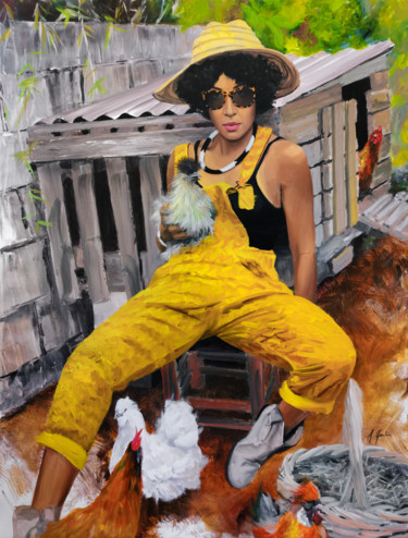 Pintura titulada "Bezmen dan la kour…" por Aurélie Quentin, Obra de arte original, Oleo Montado en Bastidor de camilla de ma…