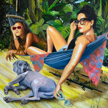 Peinture intitulée "Regard en chien" par Aurélie Quentin, Œuvre d'art originale, Huile Monté sur Châssis en bois