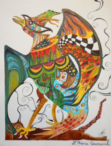Painting titled "l'oiseau-carnaval-6…" by Aurélie Sarrazin, Original Artwork, Acrylic