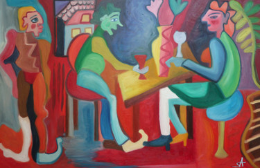 Peinture intitulée "Personnages sur fon…" par Aurélie Sarrazin, Œuvre d'art originale, Huile