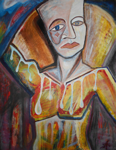 Pintura intitulada "Masque de cire" por Aurélie Sarrazin, Obras de arte originais, Acrílico