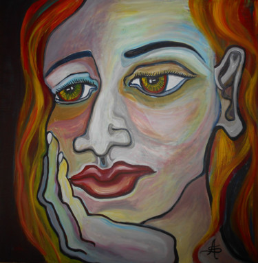 Painting titled "Portrait de femme" by Aurélie Sarrazin, Original Artwork, Acrylic Mounted on Wood Stretcher frame