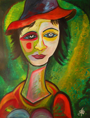 Peinture intitulée "Femme au chapeau" par Aurélie Sarrazin, Œuvre d'art originale, Acrylique