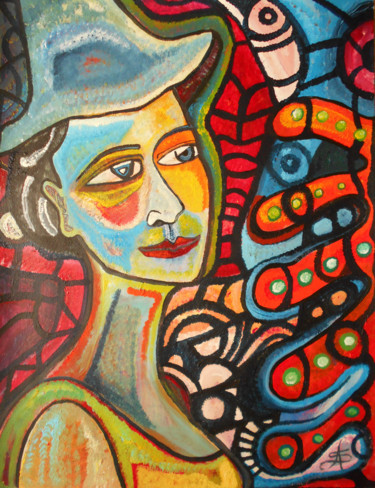 Peinture intitulée "Femme au chignon" par Aurélie Sarrazin, Œuvre d'art originale, Acrylique