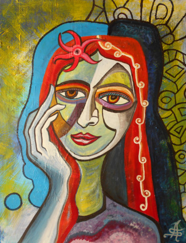 Painting titled "Femme aux yeux de c…" by Aurélie Sarrazin, Original Artwork, Acrylic