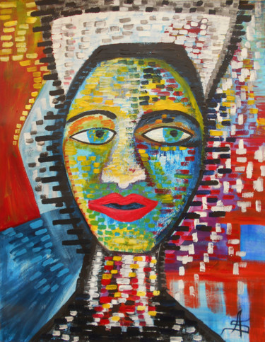 Painting titled "Masque-Mosaique" by Aurélie Sarrazin, Original Artwork, Acrylic