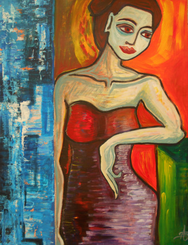 Peinture intitulée "Femme accoudée" par Aurélie Sarrazin, Œuvre d'art originale, Acrylique