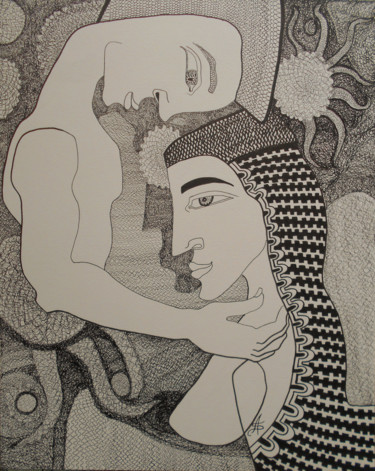 Desenho intitulada "Le Couple" por Aurélie Sarrazin, Obras de arte originais, Tinta