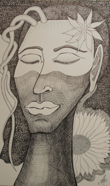Dessin intitulée "Le Voile du sommeil" par Aurélie Sarrazin, Œuvre d'art originale, Encre