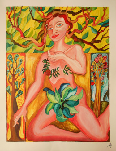 Картина под названием "Tryptique la Dryade" - Aurélie Sarrazin, Подлинное произведение искусства, Чернила