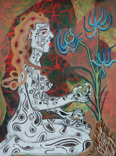 Peinture intitulée "Femme au Lys de Cha…" par Aurélie Sarrazin, Œuvre d'art originale, Acrylique
