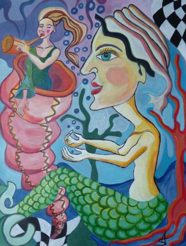 Peinture intitulée "La Sirène" par Aurélie Sarrazin, Œuvre d'art originale, Acrylique