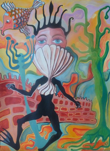 Malerei mit dem Titel "Le Scaphandrier" von Aurélie Sarrazin, Original-Kunstwerk, Acryl