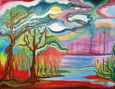 Peinture intitulée "Aube rouge sur les…" par Aurélie Sarrazin, Œuvre d'art originale, Huile