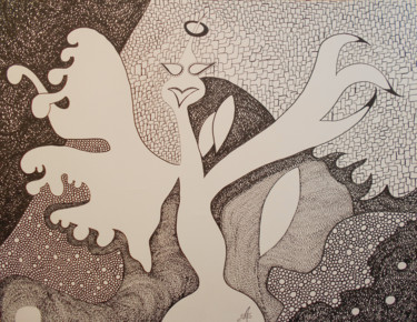 Zeichnungen mit dem Titel "L'Oiseau de la Nuit" von Aurélie Sarrazin, Original-Kunstwerk, Tinte