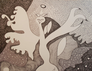 L'Oiseau de la Nuit Dessin intitulée "L'Oiseau de la Nuit" par Aurélie Sarrazin, Œuvre d'art originale, Encre