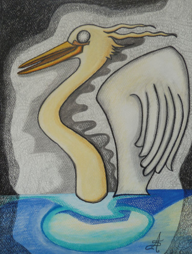 Tekening getiteld "L'Oiseau du lac" door Aurélie Sarrazin, Origineel Kunstwerk, Potlood