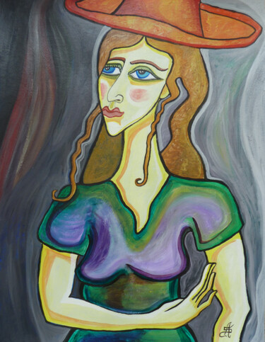 Painting titled "La jeune fille au t…" by Aurélie Sarrazin, Original Artwork, Acrylic
