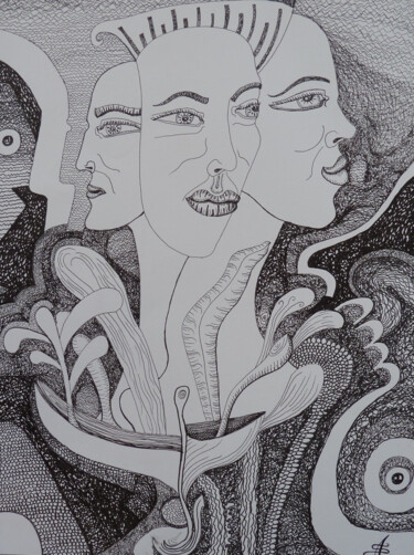 Dessin intitulée "La flore aux Expres…" par Aurélie Sarrazin, Œuvre d'art originale, Encre