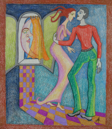 Dibujo titulada "Les Amoureux du cla…" por Aurélie Sarrazin, Obra de arte original, Lápiz