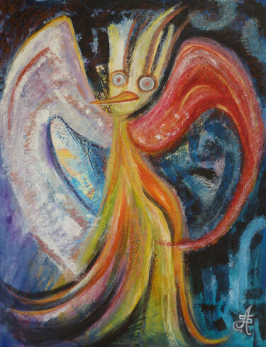 Malerei mit dem Titel "L'Oiseau de feu" von Aurélie Sarrazin, Original-Kunstwerk, Acryl