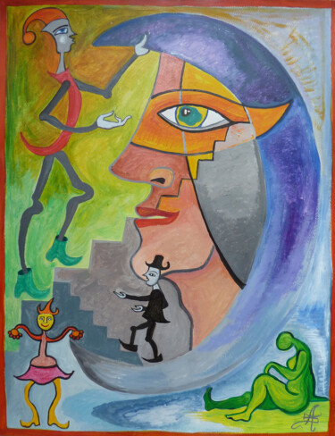 Pintura titulada "Visite lunaire" por Aurélie Sarrazin, Obra de arte original, Acrílico