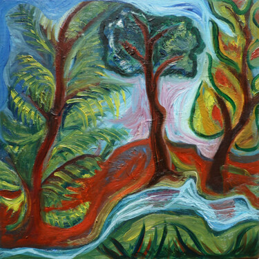 Pintura intitulada "Sous-Bois" por Aurélie Sarrazin, Obras de arte originais, Óleo Montado em Cartão