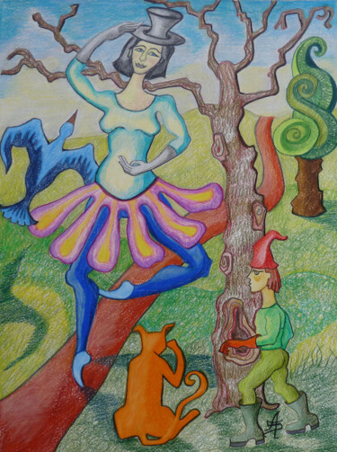 Dessin intitulée "Au Pays du rêve" par Aurélie Sarrazin, Œuvre d'art originale, Crayon