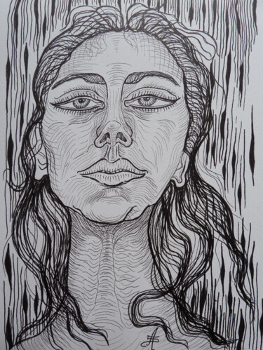 Drawing titled "Autoportrait" by Aurélie Sarrazin, Original Artwork, Ink