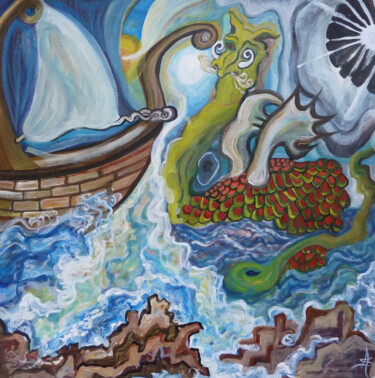 Pintura intitulada "Monstre marin" por Aurélie Sarrazin, Obras de arte originais, Acrílico