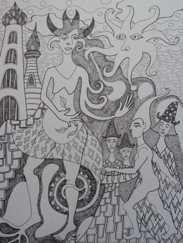 Desenho intitulada "La Fable" por Aurélie Sarrazin, Obras de arte originais, Tinta