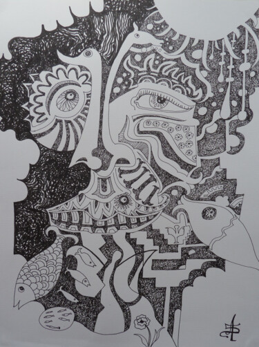 Dibujo titulada "L'Ombre parlante" por Aurélie Sarrazin, Obra de arte original, Tinta
