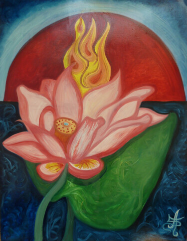 Malerei mit dem Titel "Le Lotus" von Aurélie Sarrazin, Original-Kunstwerk, Pigmente