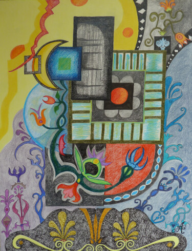 Dessin intitulée "Rosace et ornementa…" par Aurélie Sarrazin, Œuvre d'art originale, Crayon
