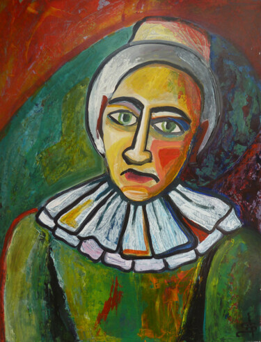 Malerei mit dem Titel "Portrait de Clown" von Aurélie Sarrazin, Original-Kunstwerk, Acryl