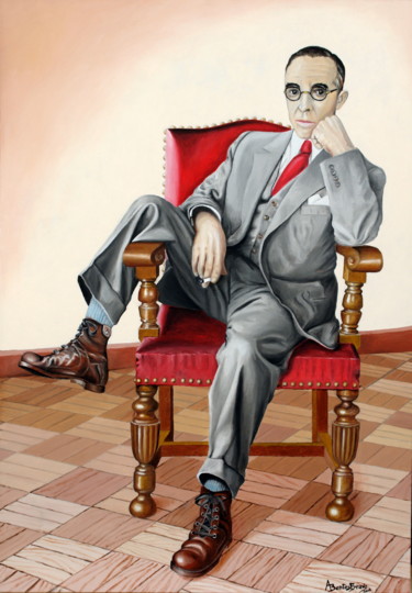 Painting titled "José Régio I" by Aurelio Bentes Bravo, Original Artwork, Oil