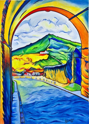 Pittura intitolato ""Arco do Bispo - Po…" da Aurelio Bentes Bravo, Opera d'arte originale, Olio