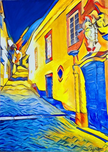 Painting titled "Rua da Figueira - P…" by Aurelio Bentes Bravo, Original Artwork, Oil