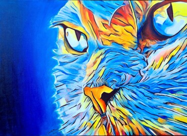 Pintura intitulada ""A minha gata Rosin…" por Aurelio Bentes Bravo, Obras de arte originais, Óleo