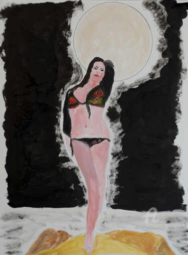 Peinture intitulée "Lei nella notte" par Aurelio Nicolazzo, Œuvre d'art originale, Encre