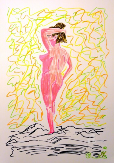 Drawing titled "La Donna che Guarda" by Aurelio Nicolazzo, Original Artwork, Marker