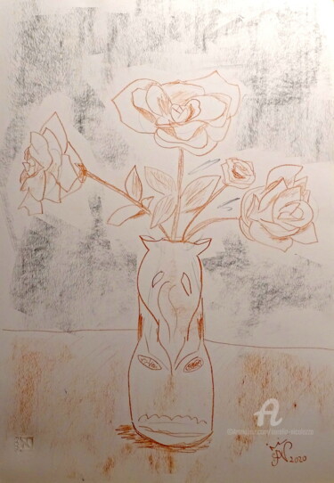 Dessin intitulée "Vaso di Rose Bianche" par Aurelio Nicolazzo, Œuvre d'art originale, Pastel