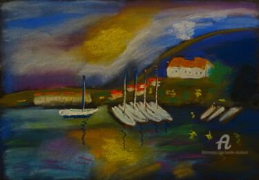 Desenho intitulada "Sunset on the sea -…" por Aurelio Nicolazzo, Obras de arte originais, Pastel