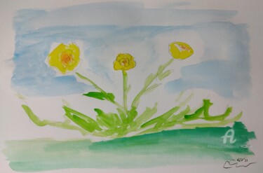 Картина под названием "Small yellow roses" - Aurelio Nicolazzo, Подлинное произведение искусства, Акварель
