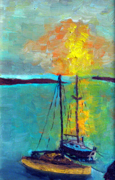 Malerei mit dem Titel "Barche" von Aurelio Nicolazzo, Original-Kunstwerk, Öl