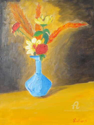 Pittura intitolato "vaso di Fiori" da Aurelio Nicolazzo, Opera d'arte originale, Olio
