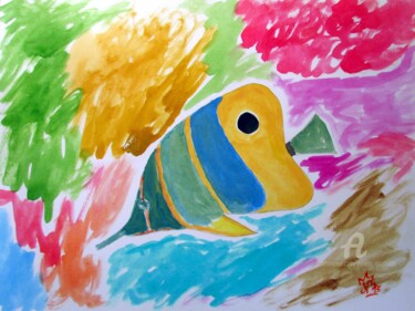 Painting titled "Colored Fish" by Aurelio Nicolazzo, Original Artwork, Watercolor