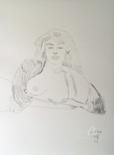 Dessin intitulée "Nudo di donna" par Aurelio Nicolazzo, Œuvre d'art originale, Crayon